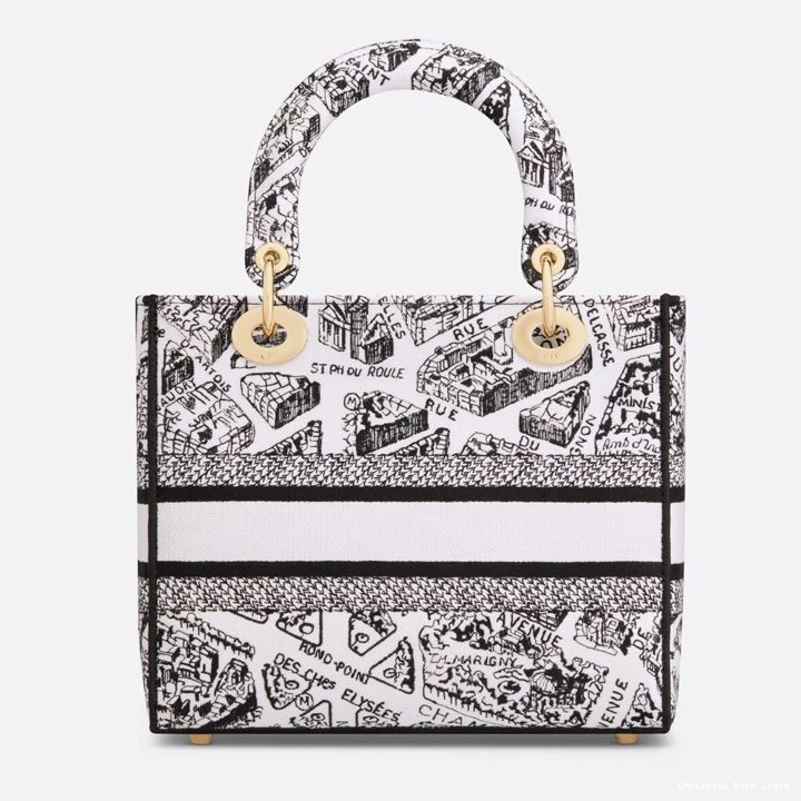 Cheap Lady Plan Motif D-lite de Medium Bag Paris White Canvas 0727 Luxury